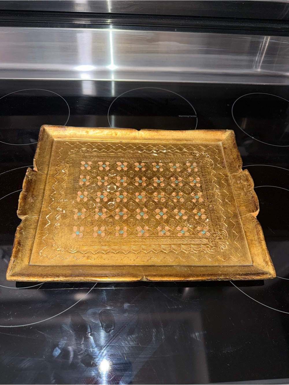 Italian Florentine Wooden Hand Painted Gold Serving Tray 13.5 x 10.5
